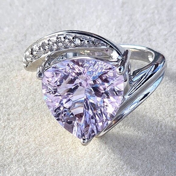 925 Sterling Silver Ring with Natural Pink Amethyst Gem & CZ - Picture 12 of 12